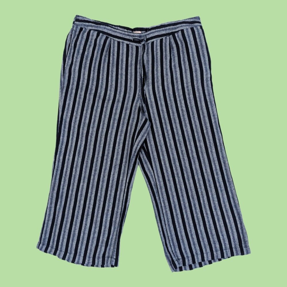 Per Se pants womens 2X blue striped linen Viscose Blend cropped casual